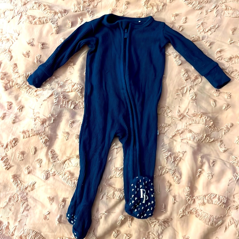 Posh Peanut Deep Blue Waffle Zippered Footie One Piece Sz 3-6 months